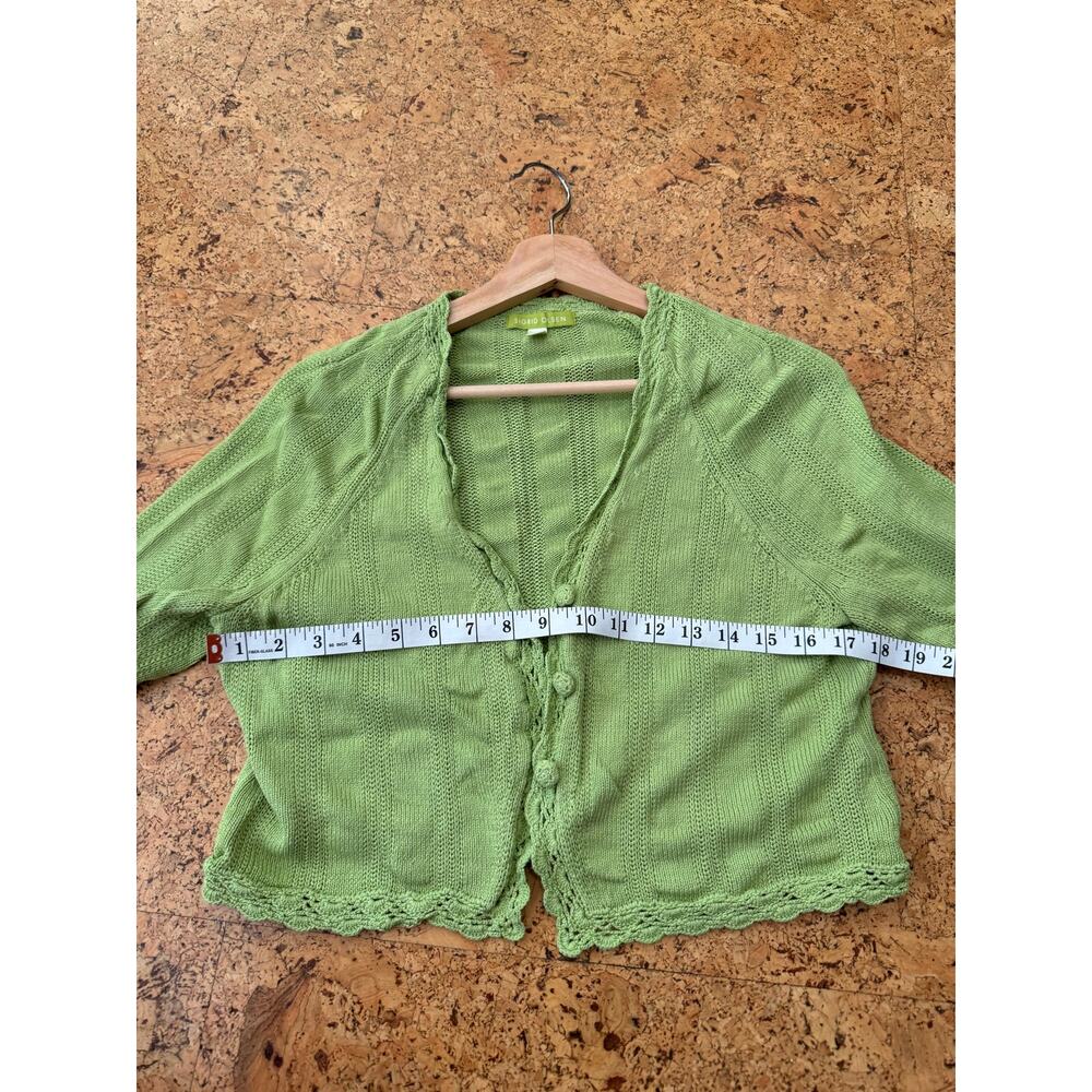 Sigrid Olsen Sweater crop cardigan knit buttons silk cotton blend kelly green M - Picture 10 of 12